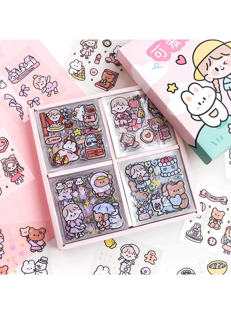 VIUAUAX مجموعة ملصقات، مجموعة ملصقات 100 ورقة، مجموعة ملصقات فينيل كرتونية جمالية مزخرفة، 100 ورقة، 600+ قطعة صغيرة لطيفة من الحيوانات الأليفة شفافة، شخصية كرتونية، زهرة، ملصق مزخرف لسجلات القصاصات، للأعمال الفنية والحرف اليدوية، والألبومات، والمخططات، والتقويمات، ودفاتر الملاحظات - Image 1