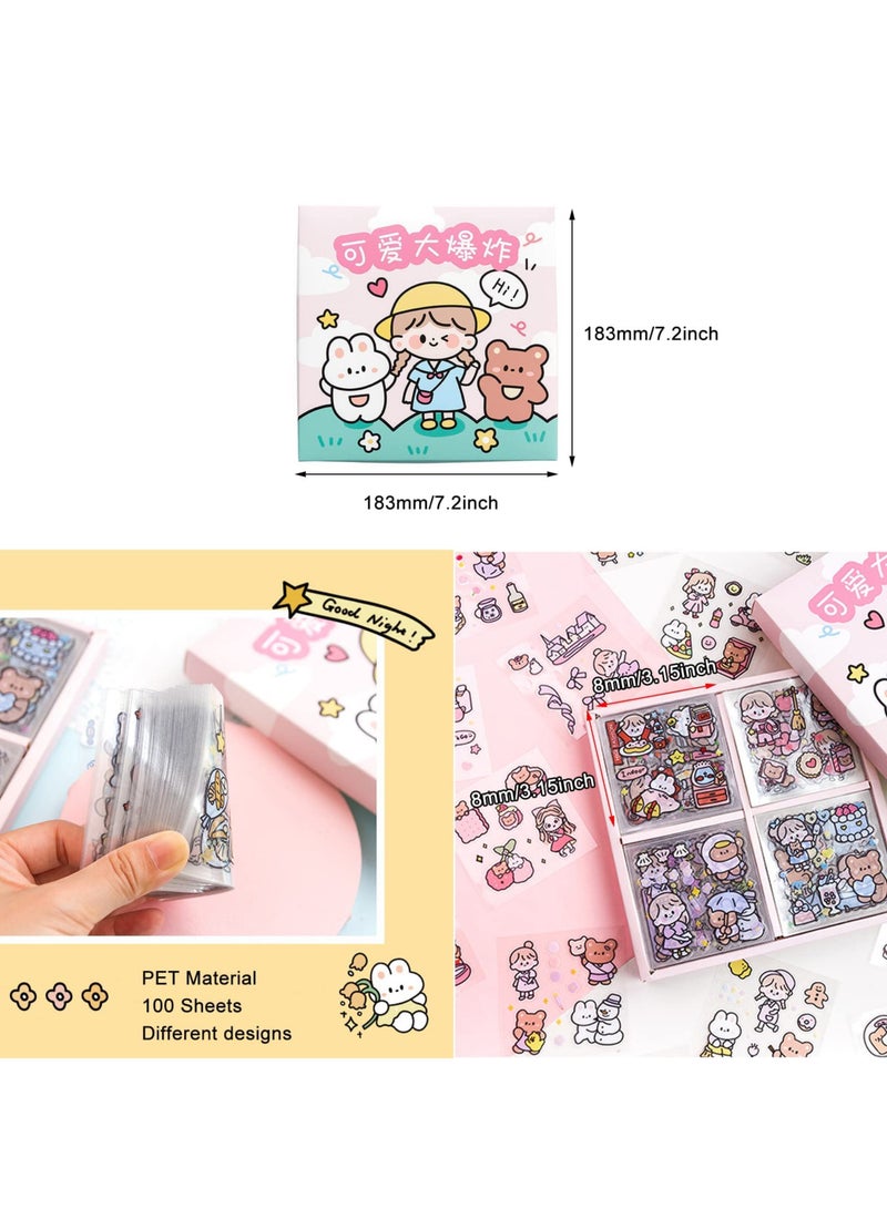 VIUAUAX مجموعة ملصقات، مجموعة ملصقات 100 ورقة، مجموعة ملصقات فينيل كرتونية جمالية مزخرفة، 100 ورقة، 600+ قطعة صغيرة لطيفة من الحيوانات الأليفة شفافة، شخصية كرتونية، زهرة، ملصق مزخرف لسجلات القصاصات، للأعمال الفنية والحرف اليدوية، والألبومات، والمخططات، والتقويمات، ودفاتر الملاحظات - Image 3