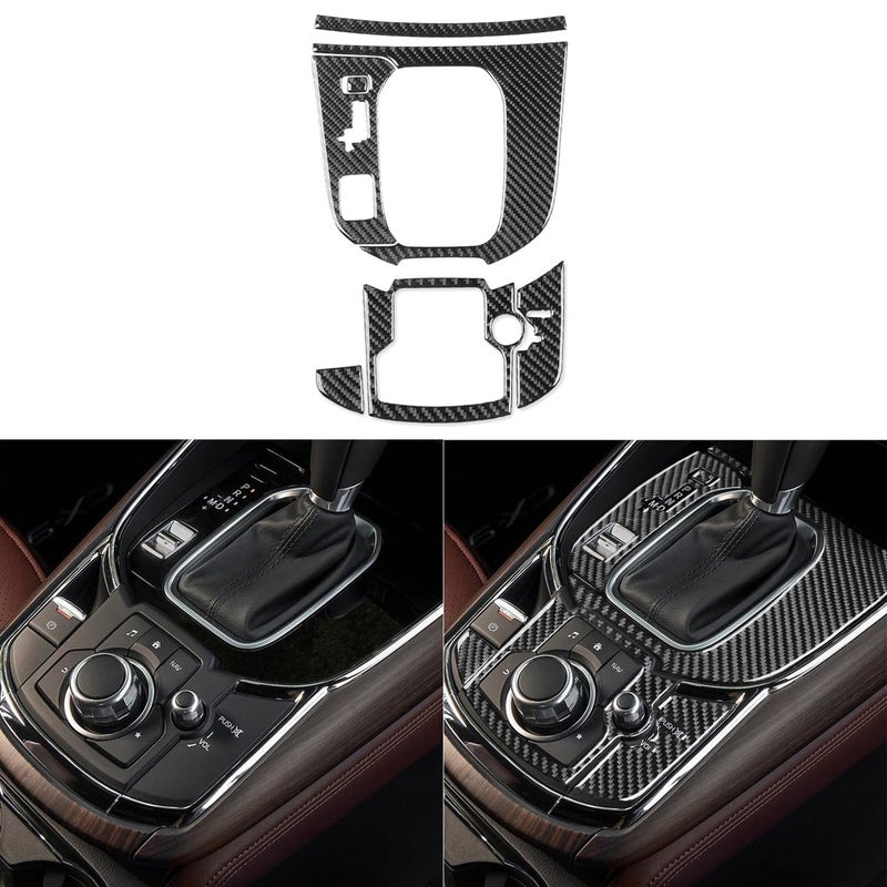 PJFUS Real Premium Carbon Fiber Sticker Set Car Center Console Gear Shift Panel Multimedia Control Frame Cover Trim Compatible with Mazda CX9 CX9 20162023 Auto Interior Accessories  Black