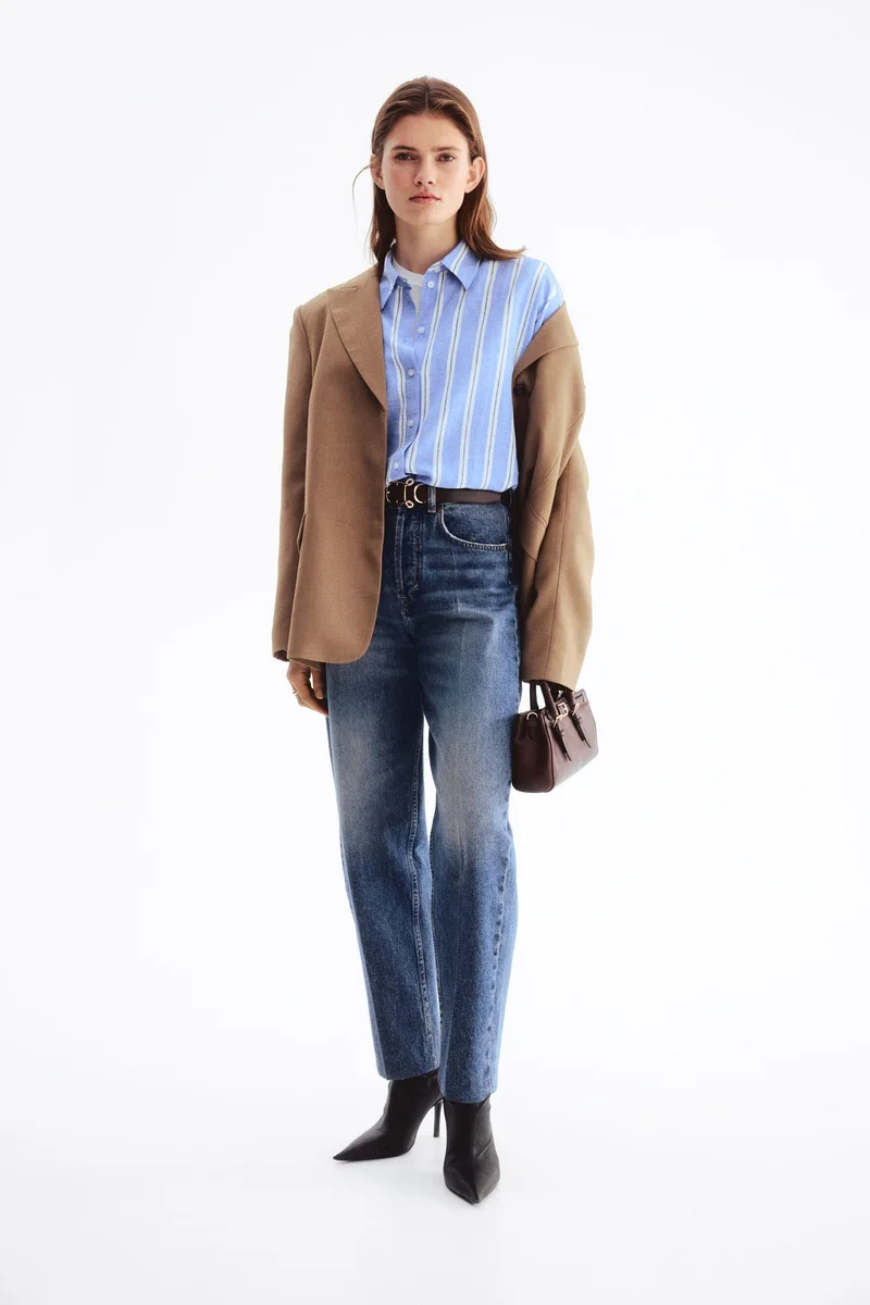 اتش اند ام قميص من مزيج الكتان بقصّة فضفاضة