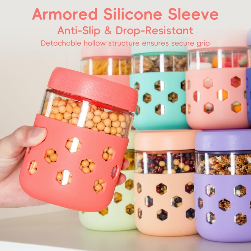 Gemice 6-Pack 16 oz Overnight Oats Containers with Lids and Silicone Sleeves, Glass Mason Jars with Airtight Lid, Dishwasher Safe, Wide Mouth Chia Seed Pudding Meal Prep Jar for Yogurt Berries Snack - Image 2