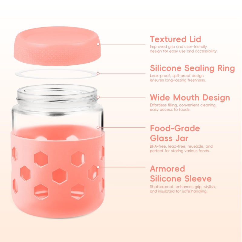 Gemice 6-Pack 16 oz Overnight Oats Containers with Lids and Silicone Sleeves, Glass Mason Jars with Airtight Lid, Dishwasher Safe, Wide Mouth Chia Seed Pudding Meal Prep Jar for Yogurt Berries Snack - Image 4