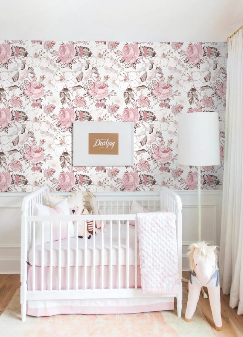 Hopepak Floral Peel and Stick Wallpaper Modern Pink Wall Paper Self Adhesive Removable Contact Paper for Girls Bedroom Cabinets Bathroom Nursery Home Decoration 16.1'' x 118'' - Image 5