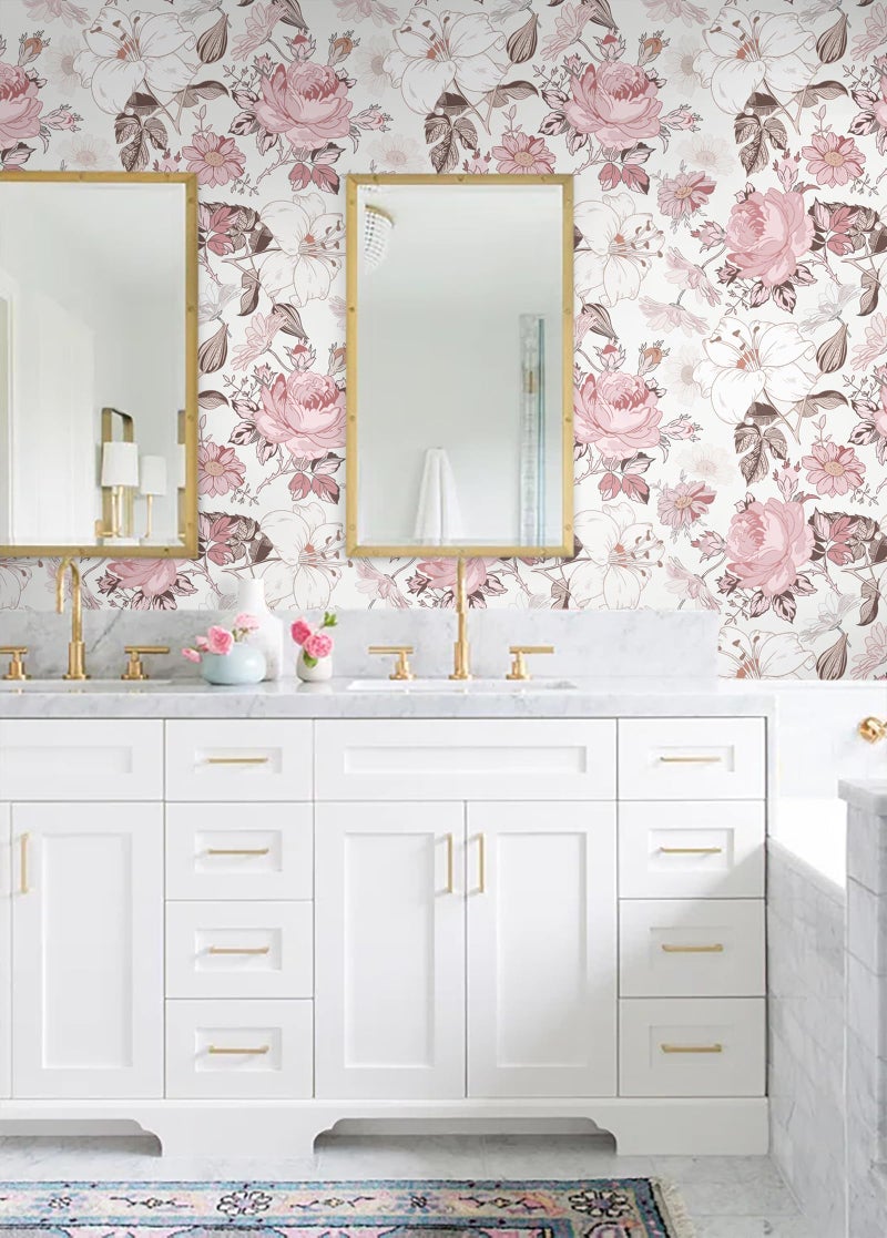 Hopepak Floral Peel and Stick Wallpaper Modern Pink Wall Paper Self Adhesive Removable Contact Paper for Girls Bedroom Cabinets Bathroom Nursery Home Decoration 16.1'' x 118'' - Image 4