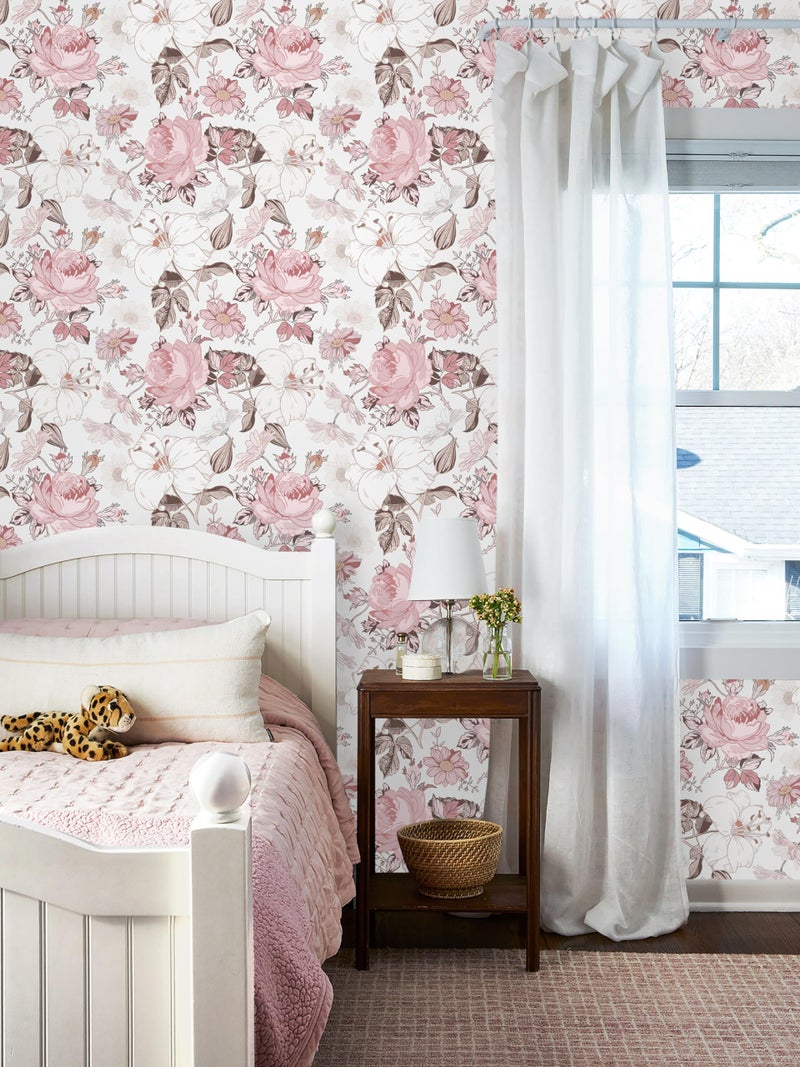 Hopepak Floral Peel and Stick Wallpaper Modern Pink Wall Paper Self Adhesive Removable Contact Paper for Girls Bedroom Cabinets Bathroom Nursery Home Decoration 16.1'' x 118'' - Image 2