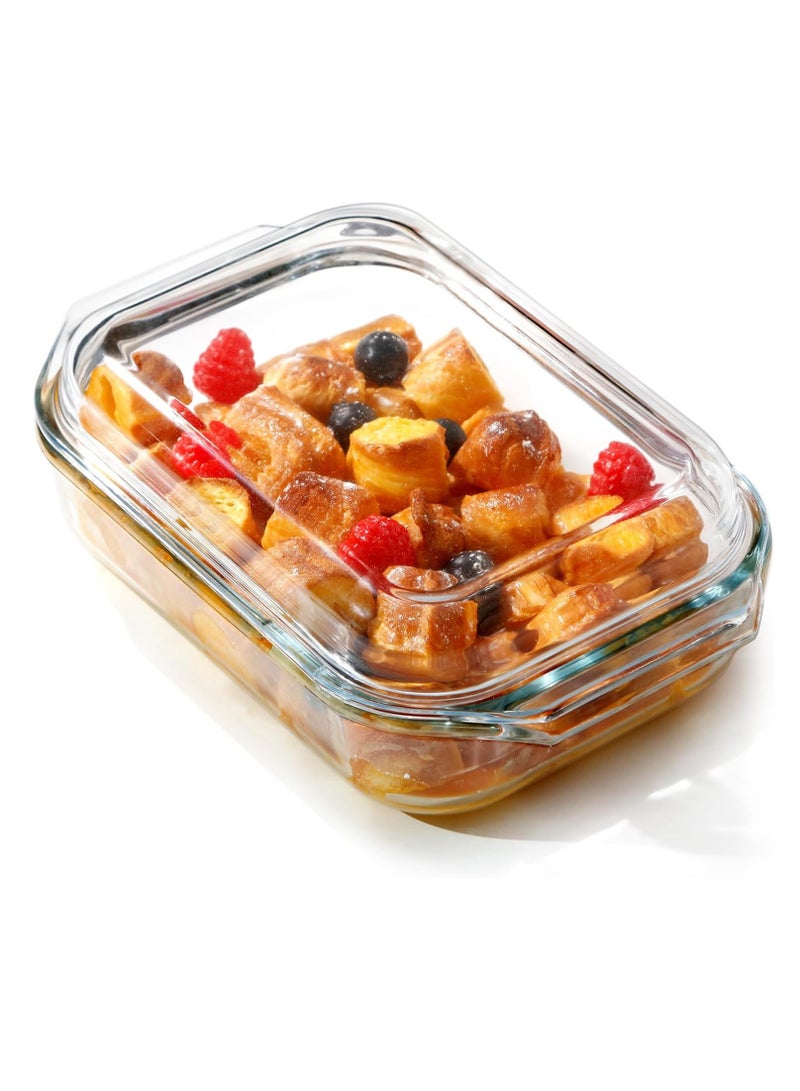 NUTRIUPS 1.4QT Small Glass Casserole Dish With Glass Lid, (8.5×6.1in) Tempered Glass, Glass Casserole Dish for Oven，Rectangular Casserole Dish with Lid - Image 1