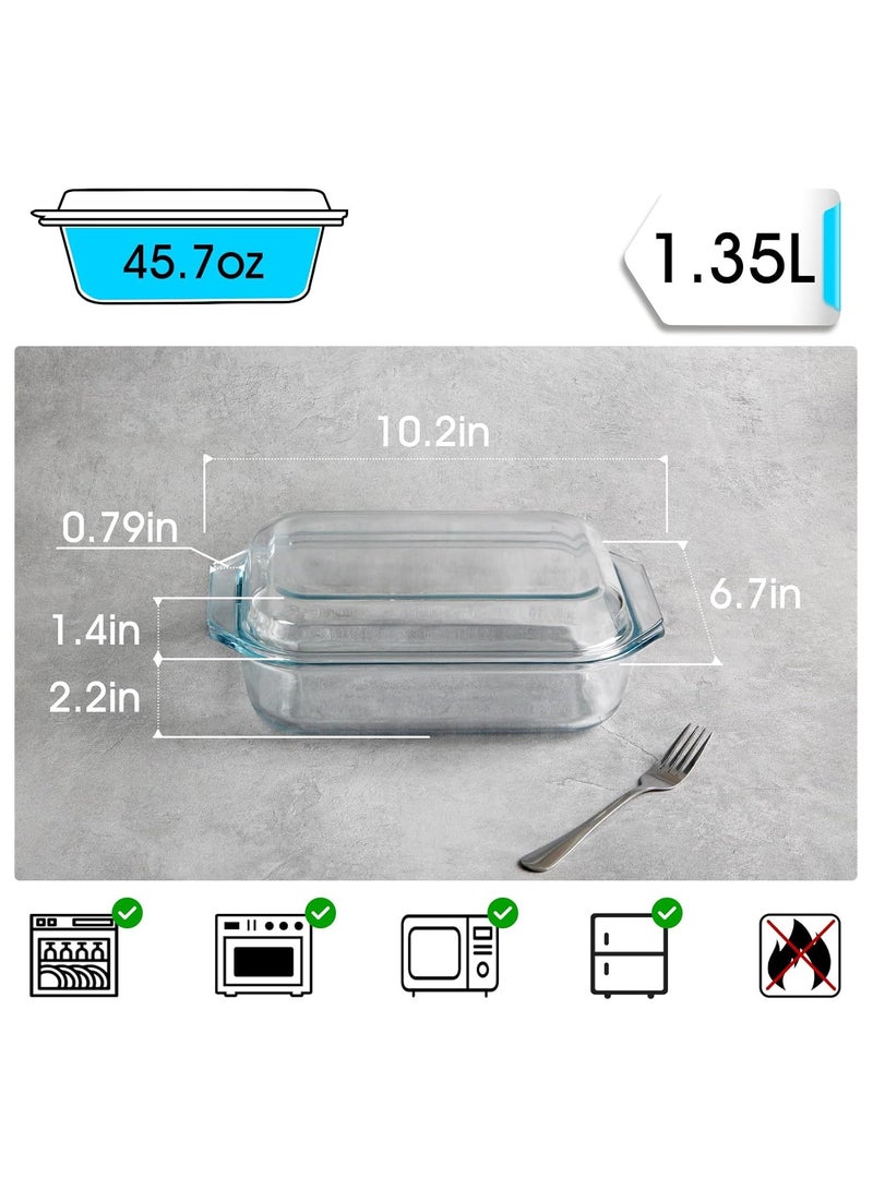 NUTRIUPS 1.4QT Small Glass Casserole Dish With Glass Lid, (8.5×6.1in) Tempered Glass, Glass Casserole Dish for Oven，Rectangular Casserole Dish with Lid - Image 2
