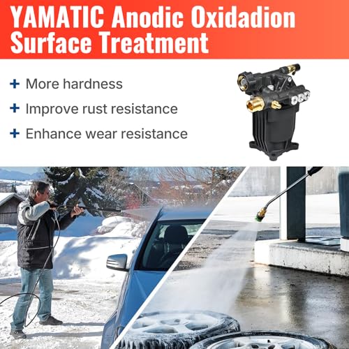 YAMATIC مضخة غسالة ضغط ياماتيك 3/4" عمود مضخة غسالة كهربائية أفقية بحد أقصى 3200 PSI 2.5 GPM مضخة بديلة متوافقة مع سيمبسون 90028، 90029، MSH3125، 520006، هوندا GC190 GC160، AR rmv 2.5g30 - Image 2