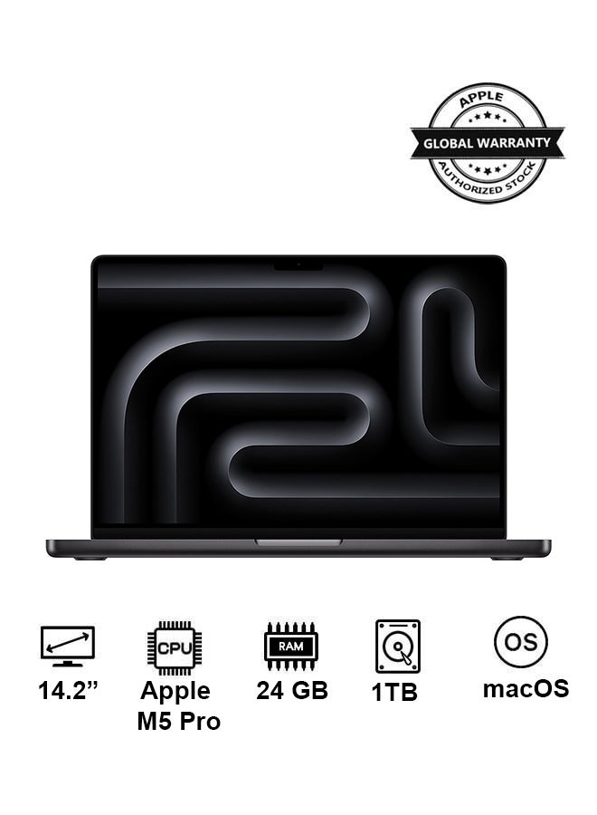 ابل  ماك بوك برو MGDR4 الجديد 2026 | شاشة 14.2 بوصة، شريحة M5 برو 15-نواة CPU 16-نواة GPU | 24 جيجابايت RAM | 1 تيرابايت SSD | macOS | لوحة مفاتيح إنجليزية وعربية | - Image 1