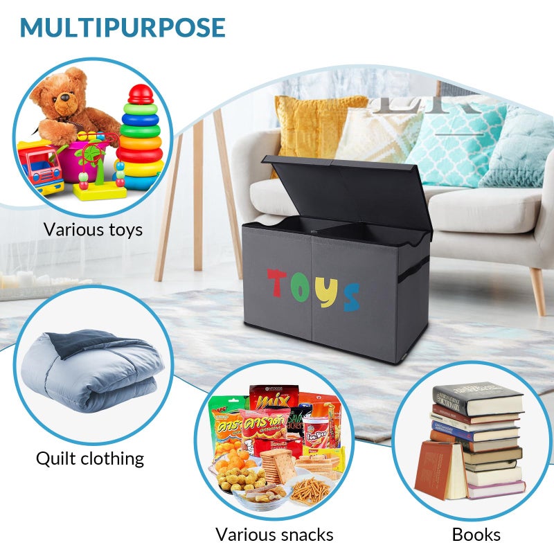 YOLOXO Toy Box Chest, Collapsible Sturdy Storage Bins with Lids, Extra Large Kids Toy Storage Organizer Boxes Bins Baskets for Kids, Boys, Girls, Nursery Room, Playroom, Closet (A-TBX-GRAY-MULTI) - Image 5