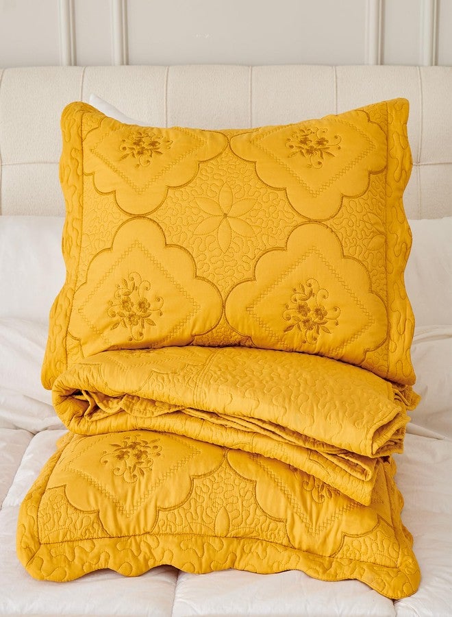 Cmfshape Floral Embroidery Quilt Set,3 Pieces Queen Quilt Bedding Set,Classic Diamond Pattern Quilts,Ultra Soft Lightweight Reversible Bedspread Coverlets for All Season(Gold,90"x90") - Image 5