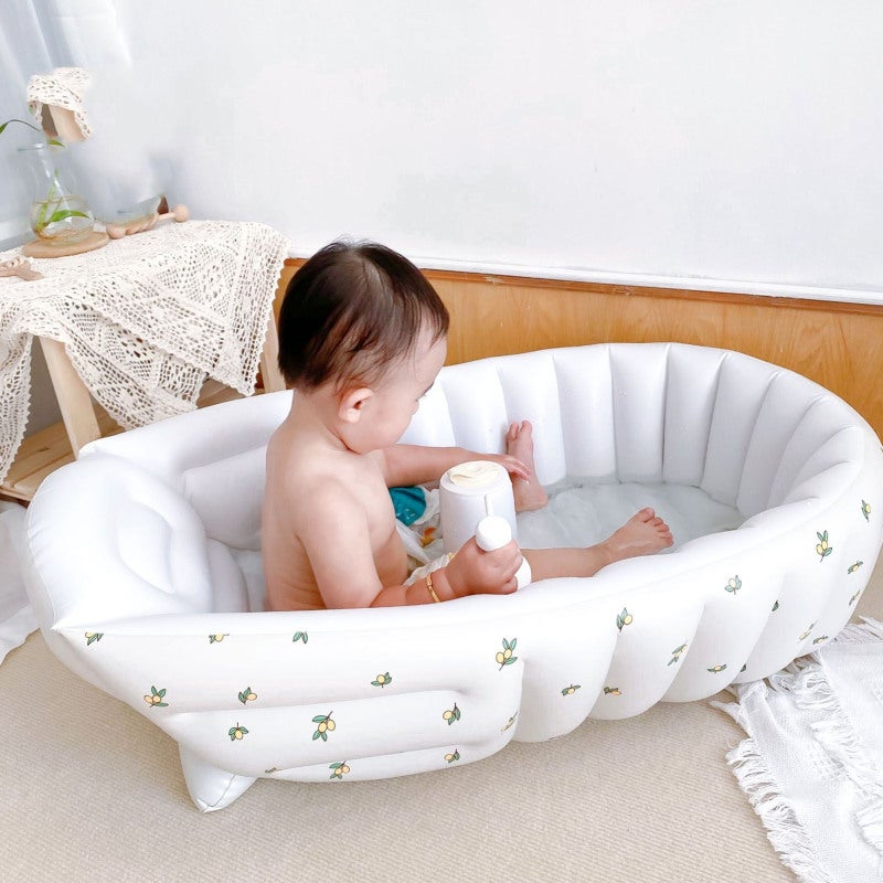 Inflatable Baby Bathtub: 0.3mm Thickened PVC, Cartoon Bear Pattern, Built-in Air Pump - Bionic Support Design, Compact Folding Toddler Tub for Newborns, Travel, Home Beach Camping Use - Image 2