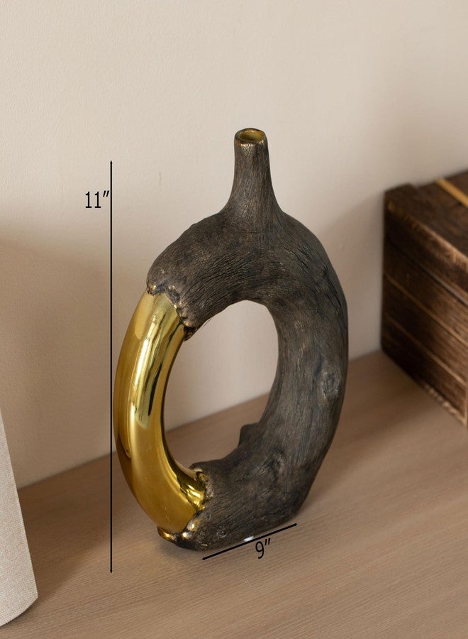 يونيك وايز مزهرية دائرية من الراتنج من يونيك وايز، مقاس 11 بوصة، بتصميم دائري مفتوح، قطعة مركزية زخرفية عصرية ذات طابع فني، مناسبة للرفوف والطاولات والمدافئ والمداخل ووحدات التحكم وديكور غرفة المعيشة، صغيرة الحجم - Image 2