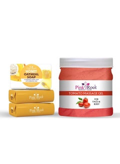 Pink Root Tomato Massage Gel 500Ml With Honey Oatmeal Soap 100Gm (Pack Of 3)  - Image 2