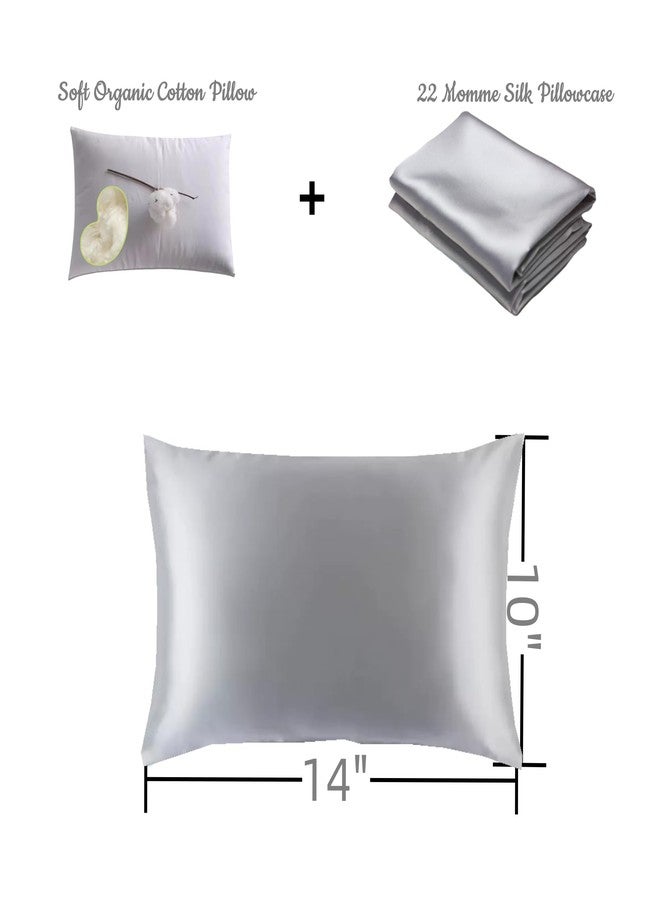ROSEWARD 100% 22 Momme Mulberry Silk Travel Pillow - 10"x13" Mini Nap Pillow with Organic Cotton Fill & Silk Pillowcase, Hypoallergenic, Made in USA - Soft, Compact & Luxurious (Gray) - Image 2