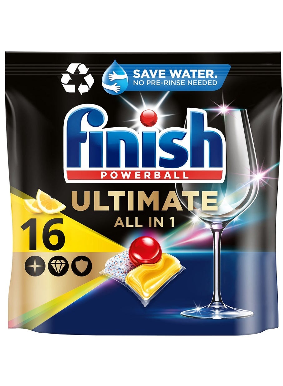 Finish Powerball Ultimate Plus All In 1 Dishwasher Detergent Capsules Lemon 16 Tablets
