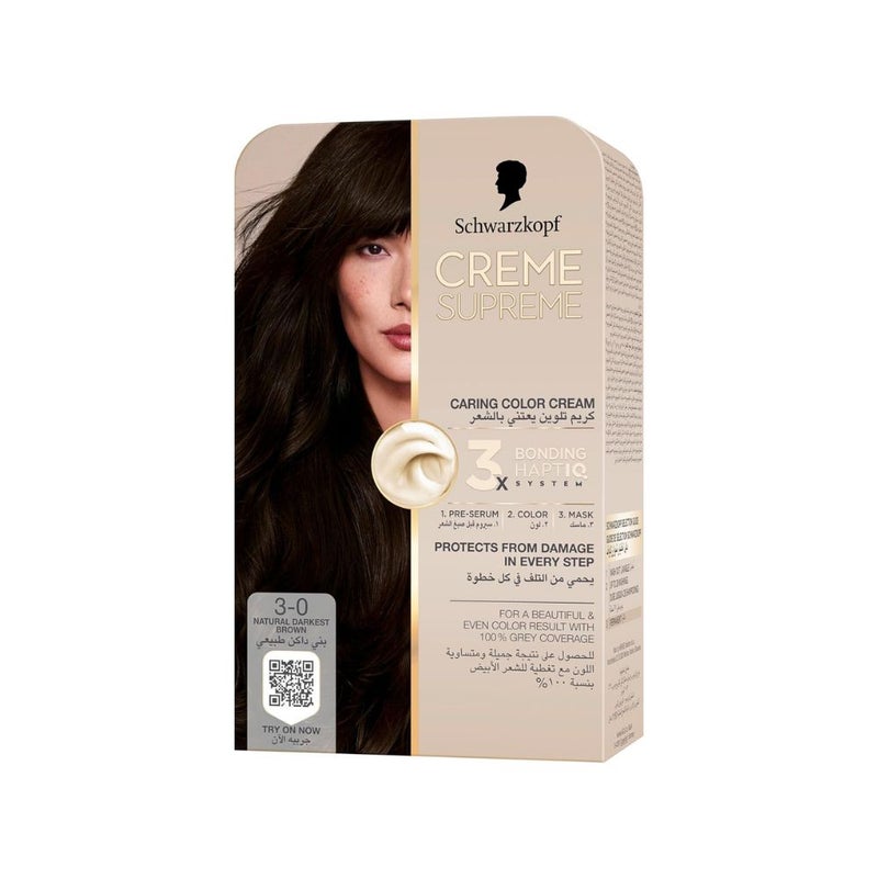 شوارزكوف كريم سوبريم المجموعة الكاملة لتلوين الشعر الدائم، لون 3-0 بني داكن طبيعي