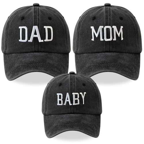 Yaopelky 3Pcs Mom Dad and Baby Hats Parent-Child Baseball Caps Embroidered Adjustable Matching Family Hat Set (US, Alpha, One Size, Dad Mom Baby Black) - Image 1