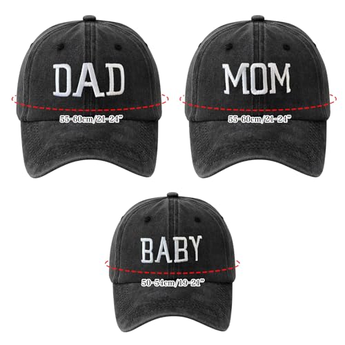 Yaopelky 3Pcs Mom Dad and Baby Hats Parent-Child Baseball Caps Embroidered Adjustable Matching Family Hat Set (US, Alpha, One Size, Dad Mom Baby Black) - Image 3