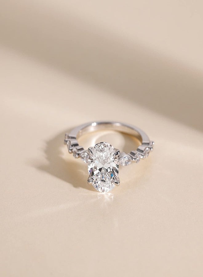 EAMTI 925 Sterling Silver Ring Oval Cut Cubic Zirconia Engagement Rings Solitaire Halo Promise Ring For Women Size 4.5 - Image 2