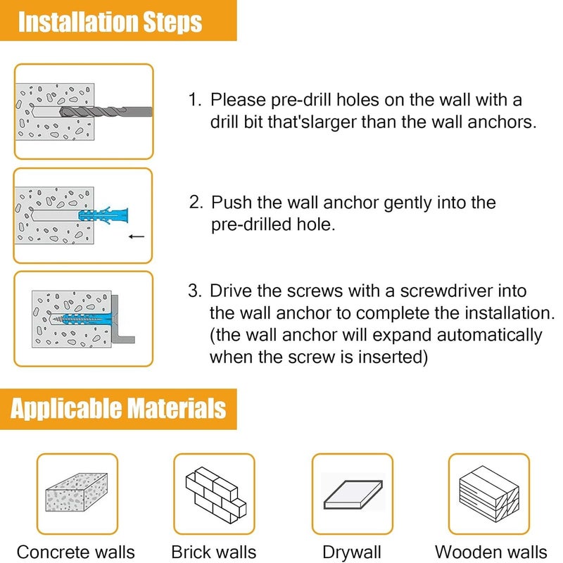 MAX-EMA GLOBAL مجموعة مثبتات ومسامير MAX-EMA للجدران الجافة 60 قطعة مسامير ذاتية التثبيت ومجموعة مثبتات جدارية ثقيلة - Image 5