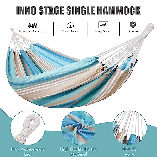 INNO STAGE Brazilian Hammock with Tree Straps - Canvas Hammocks Portable Hammock with Carry Bag for Backyard, Porch, Outdoor and Indoor Use Blue & Green - Image 5