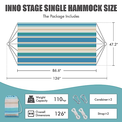 INNO STAGE Brazilian Hammock with Tree Straps - Canvas Hammocks Portable Hammock with Carry Bag for Backyard, Porch, Outdoor and Indoor Use Blue & Green - Image 2