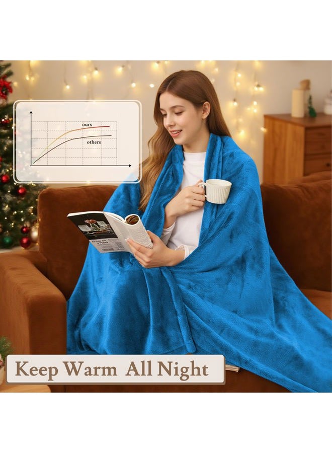 BRILLIO Electric Heated Blanket 62"x84" Twin Size - 4 Heat Levels, 10H Auto Shut Off, Ultra-Soft Flannel Fleece Heated Blanket with Overheat Protection, Machine Washable - Lake Blue - Image 5