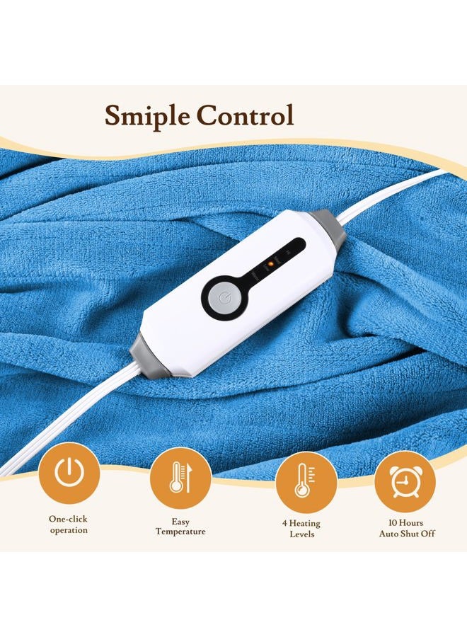BRILLIO Electric Heated Blanket 62"x84" Twin Size - 4 Heat Levels, 10H Auto Shut Off, Ultra-Soft Flannel Fleece Heated Blanket with Overheat Protection, Machine Washable - Lake Blue - Image 4