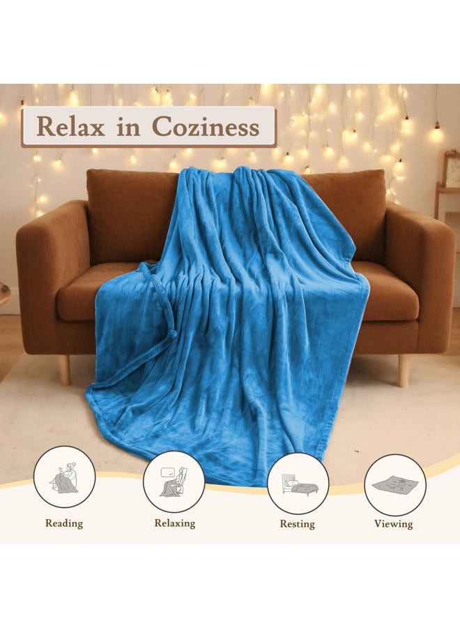 BRILLIO Electric Heated Blanket 62"x84" Twin Size - 4 Heat Levels, 10H Auto Shut Off, Ultra-Soft Flannel Fleece Heated Blanket with Overheat Protection, Machine Washable - Lake Blue - Image 2