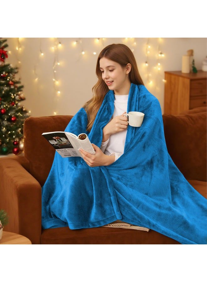 BRILLIO Electric Heated Blanket 62"x84" Twin Size - 4 Heat Levels, 10H Auto Shut Off, Ultra-Soft Flannel Fleece Heated Blanket with Overheat Protection, Machine Washable - Lake Blue - Image 1