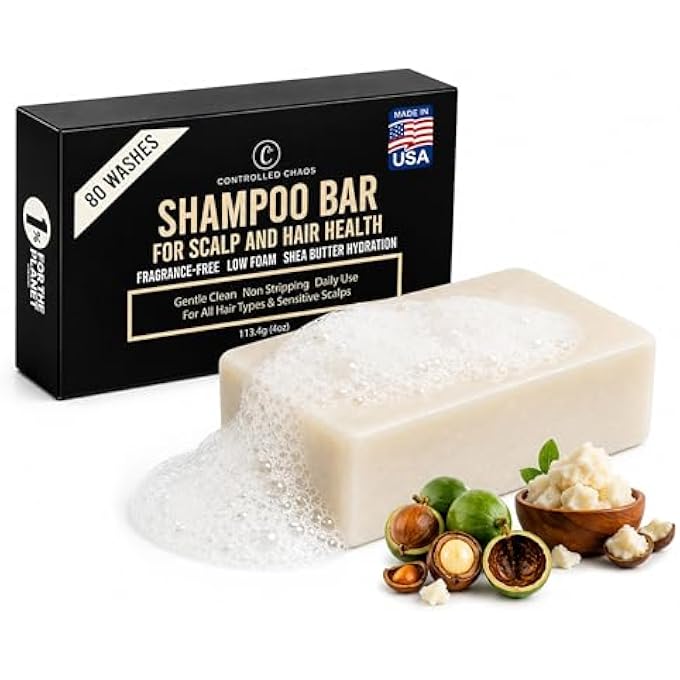 Controlled Chaos Shampoo Bar for Scalp and Hair Health â€“ Fragrance-Free Solid Shampoo for Buildup, Dry Scalp & Frizz, Shea Butter & Babassu Oil, Sulfate-Free, Travel Friendly for All Hair Type (4oz)