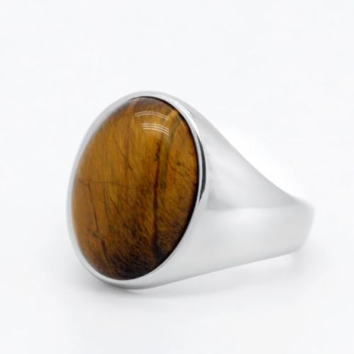 LovePlus S925 Sterling Silver Black Natural Agate Stone Brown Tiger Eye Stone Men's Ring Türkiye Handmade Agate Jewelry Luxury Ring for Men and Women Simple Design 6-13 (12 brown) - Image 2
