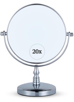 MIRRORVANA 20X Magnifying Makeup Mirror with Stand - Double-Sided 20X/1X Vanity Design for Desk, Countertop, or Bathroom Use - Ideal for Make Up and Skin Care Use - Stands 9" High x 6" Wide (Chrome)