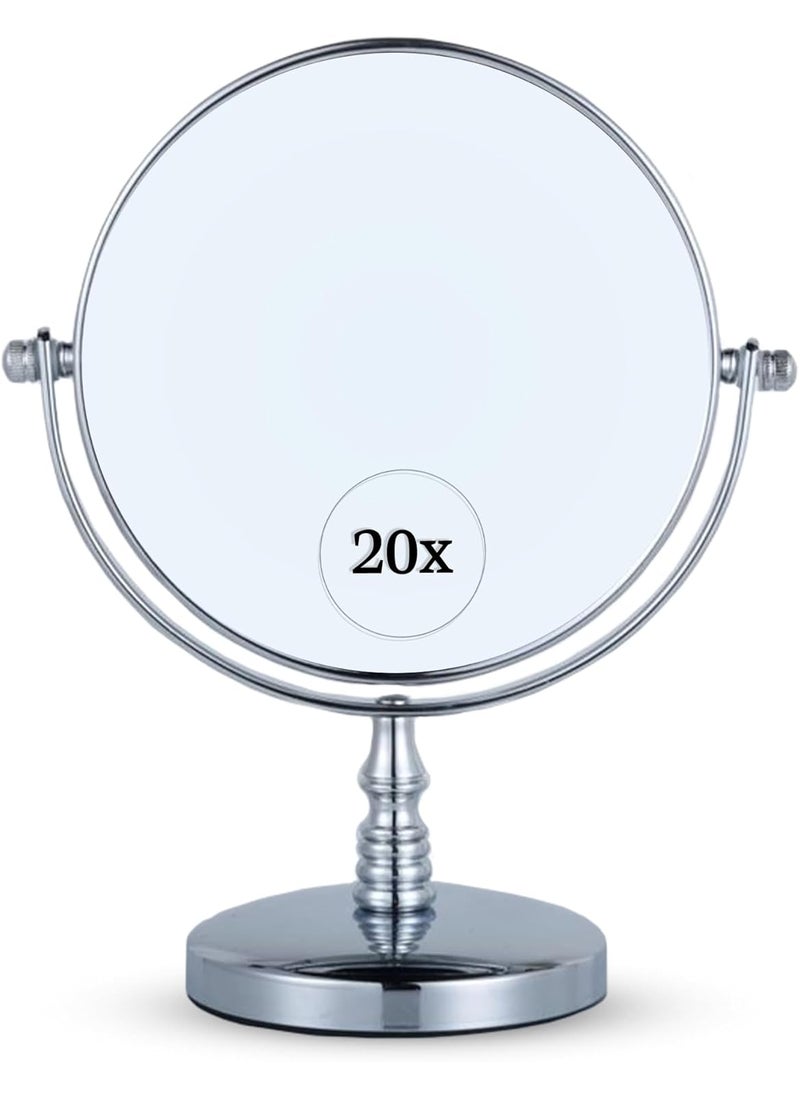 Mirrorvana MIRRORVANA 20X Magnifying Makeup Mirror with Stand - Double-Sided 20X/1X Vanity Design for Desk, Countertop, or Bathroom Use - Ideal for Make Up and Skin Care Use - Stands 9" High x 6" Wide (Chrome) 