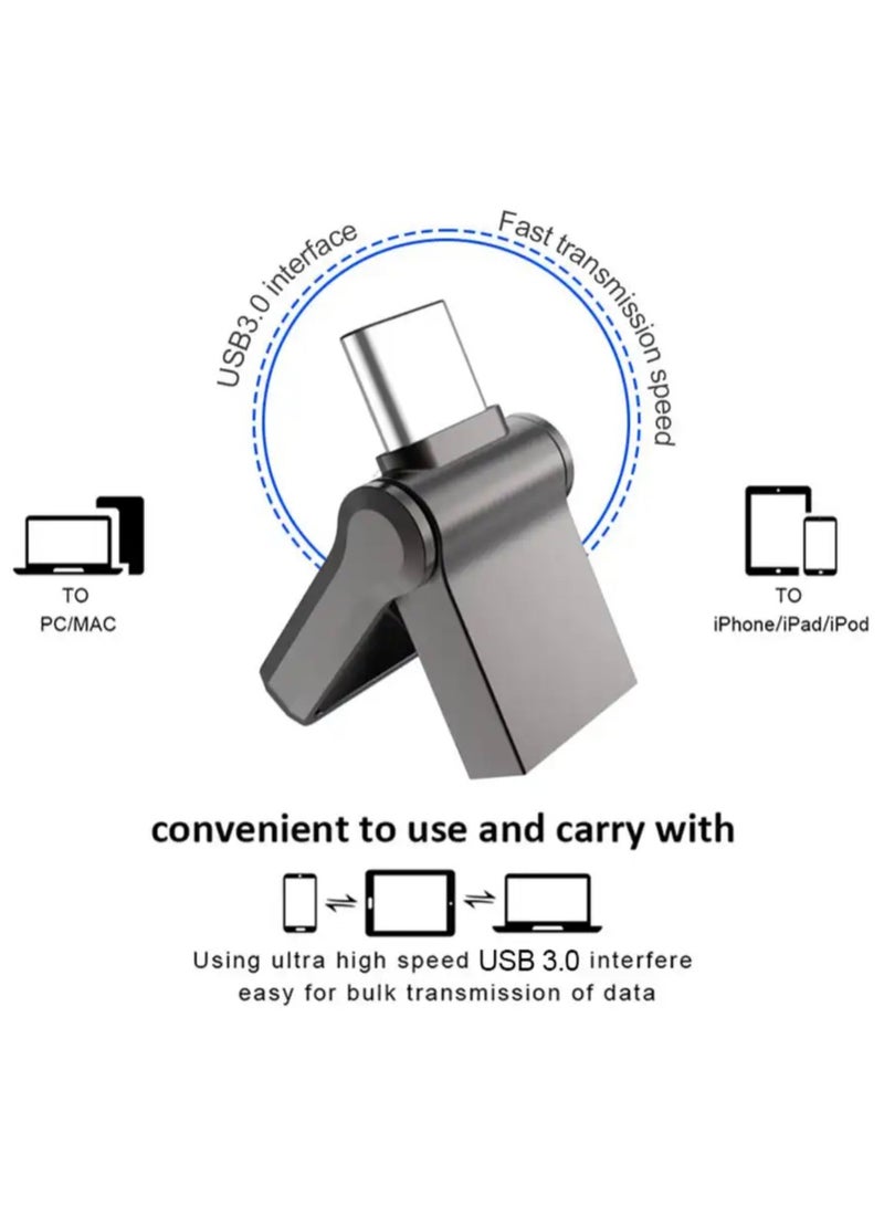 2TB Dual Connector USB Flash Drive - Type-C High-Speed Data Storage - Compact OTG Device for Smartphones, Tablets, PC - Metal/Alloy (Black) - Image 4