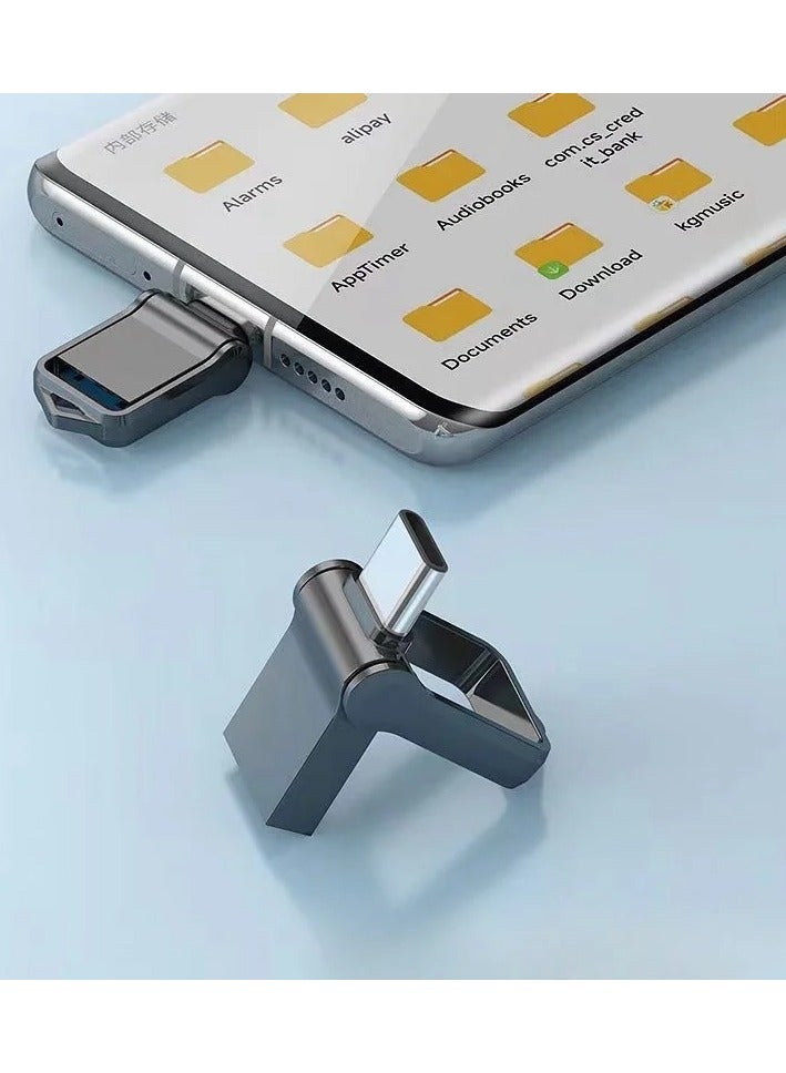 2TB Dual Connector USB Flash Drive - Type-C High-Speed Data Storage - Compact OTG Device for Smartphones, Tablets, PC - Metal/Alloy (Black) - Image 5