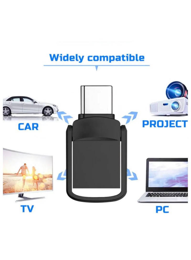 2TB Dual Connector USB Flash Drive - Type-C High-Speed Data Storage - Compact OTG Device for Smartphones, Tablets, PC - Metal/Alloy (Black) - Image 3