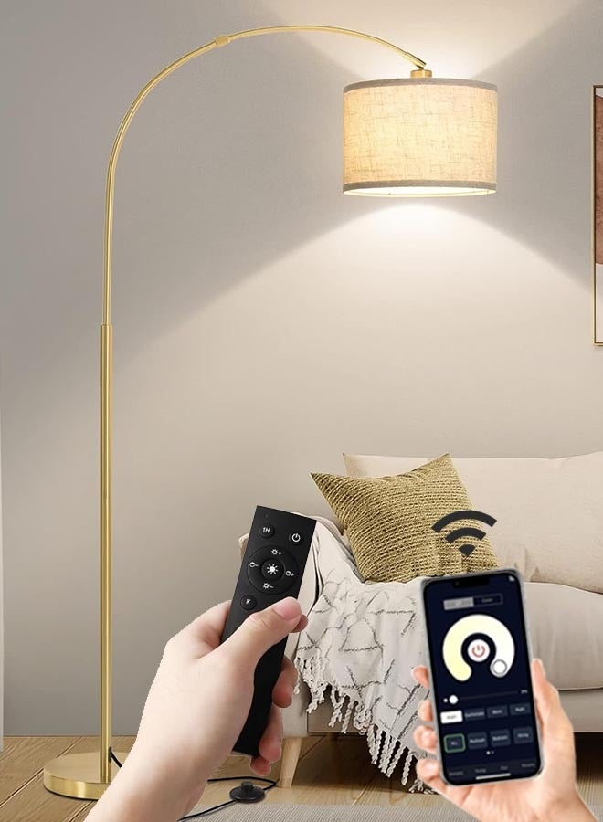 Tiokkss Floor Lamp with Remote Control, Modern Floor Lamp with Bulb,Tall Lamp for Living Room with Hanging Drum Shade and Weighted Base 12 Watt 96V~240V 8-15m Metal Gold  - Image 1