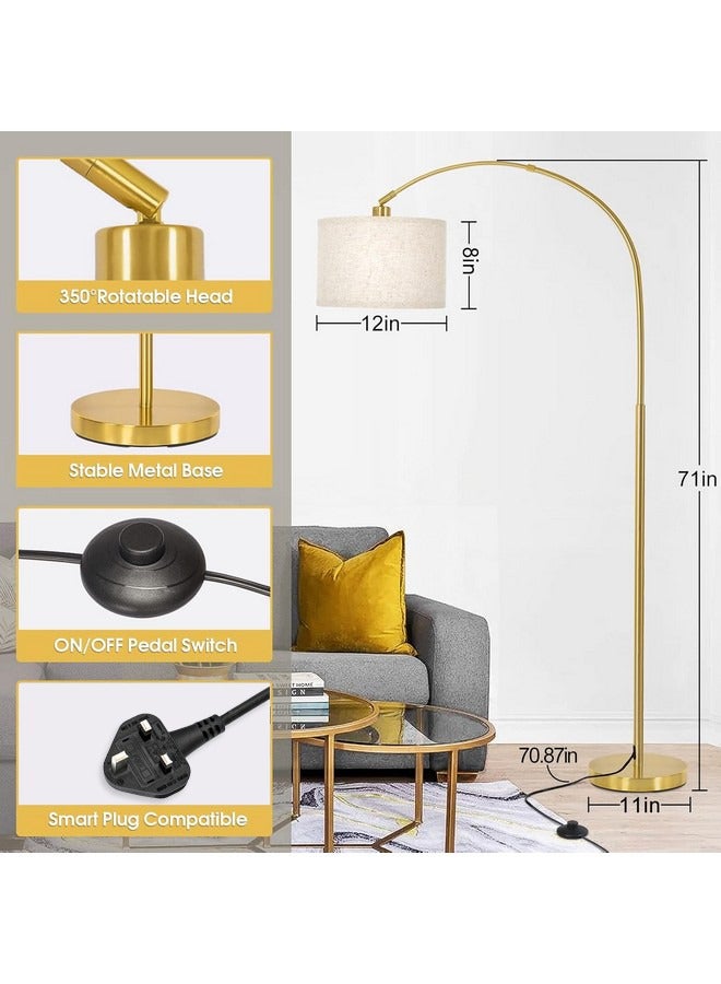 Tiokkss Floor Lamp with Remote Control, Modern Floor Lamp with Bulb,Tall Lamp for Living Room with Hanging Drum Shade and Weighted Base 12 Watt 96V~240V 8-15m Metal Gold  - Image 3