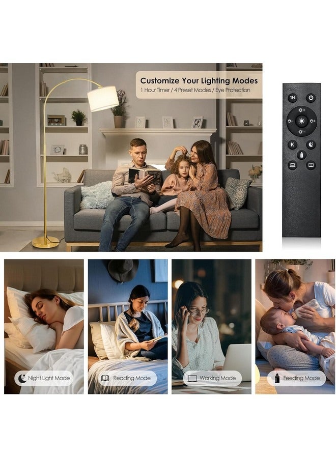 Tiokkss Floor Lamp with Remote Control, Modern Floor Lamp with Bulb,Tall Lamp for Living Room with Hanging Drum Shade and Weighted Base 12 Watt 96V~240V 8-15m Metal Gold  - Image 5