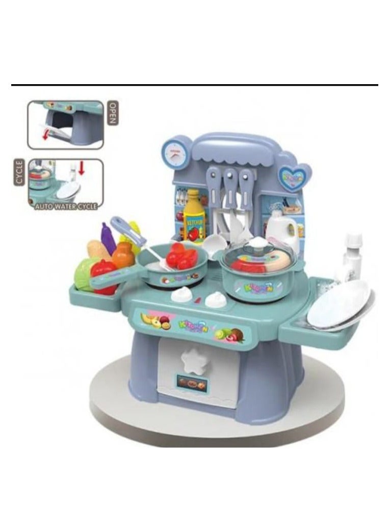العاب مطبخ تظاهرية للاطفال من TOYS-EGYPT ، لعبة طهي مع ضوء وموسيقى، مجموعة عشاء امنة ولطيفة للبنات، لعبة المطبخ والحوض مع مياه جارية وموقد حثي إلكتروني