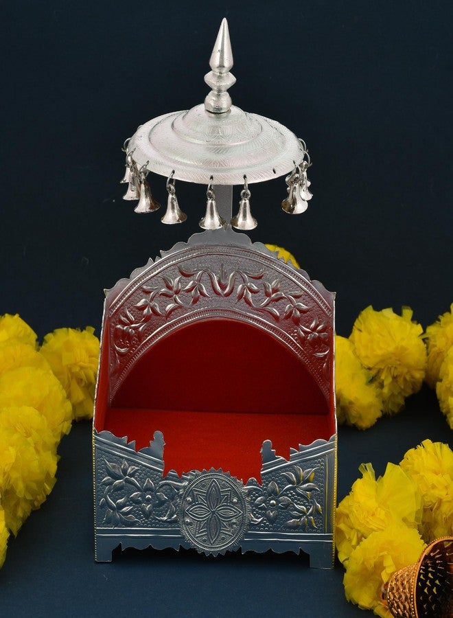 HOUZZPLUS Handicraft Aluminium Laddu Gopal Singhasan Small Size, laddu Gopal Chowki, laddu Gopal aasan for 0 to 2 no - Image 1