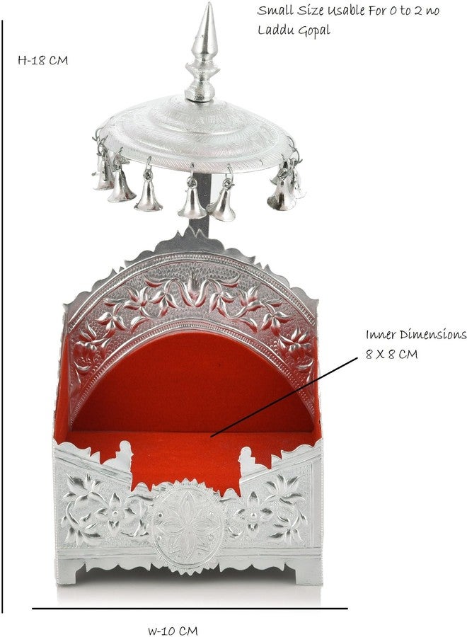HOUZZPLUS Handicraft Aluminium Laddu Gopal Singhasan Small Size, laddu Gopal Chowki, laddu Gopal aasan for 0 to 2 no - Image 2