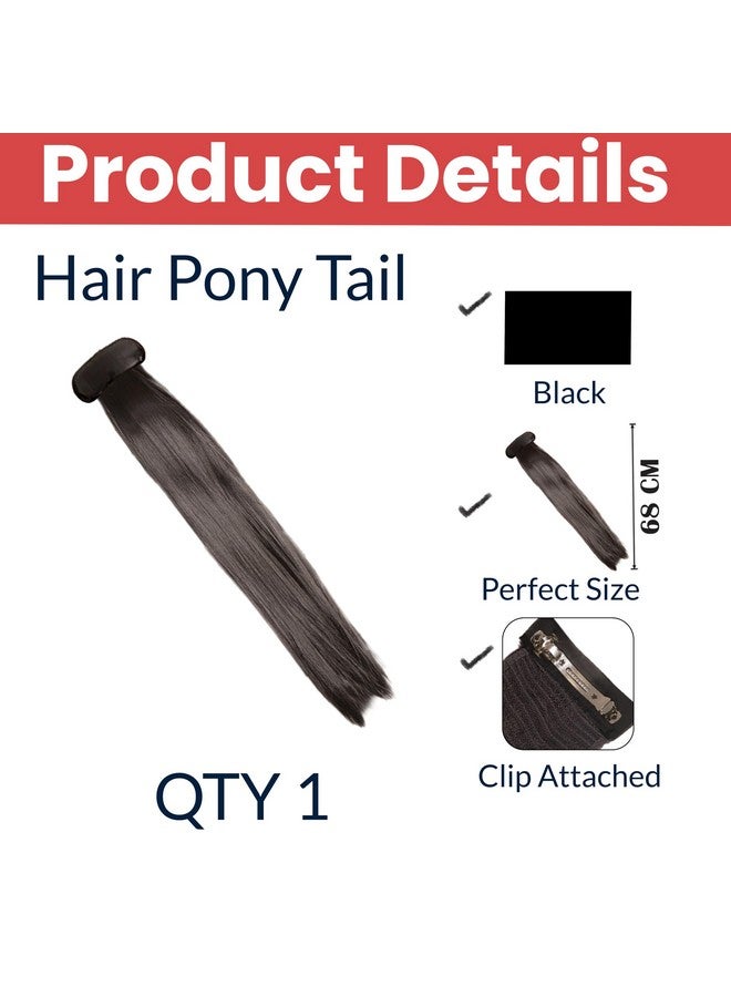 TEMPERIA (1 pcs) Ponytail Tik Tak Hair Extensions for Women - Straight Artificial Ponytail Hair Clip - Washable, Reusable, Tangle-Free Clip-In Hair Extension - Natural Looking - Black - Image 2