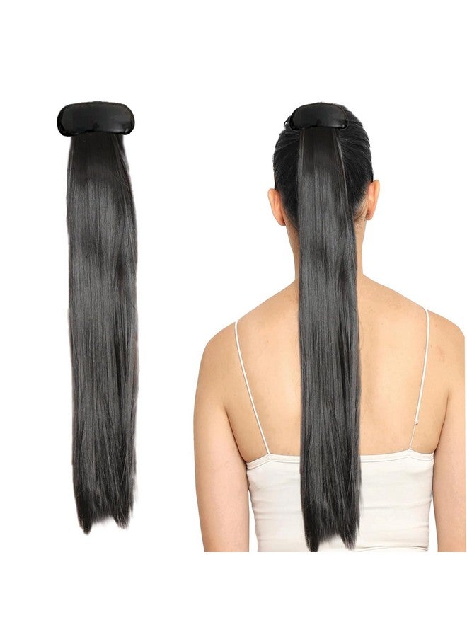 TEMPERIA (1 pcs) Ponytail Tik Tak Hair Extensions for Women - Straight Artificial Ponytail Hair Clip - Washable, Reusable, Tangle-Free Clip-In Hair Extension - Natural Looking - Black - Image 1