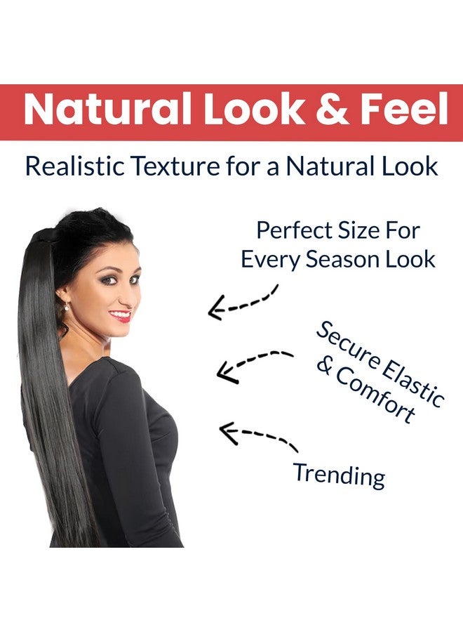 TEMPERIA (1 pcs) Ponytail Tik Tak Hair Extensions for Women - Straight Artificial Ponytail Hair Clip - Washable, Reusable, Tangle-Free Clip-In Hair Extension - Natural Looking - Black - Image 3