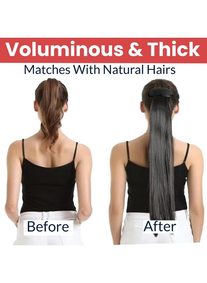 TEMPERIA (1 pcs) Ponytail Tik Tak Hair Extensions for Women - Straight Artificial Ponytail Hair Clip - Washable, Reusable, Tangle-Free Clip-In Hair Extension - Natural Looking - Black - Image 5