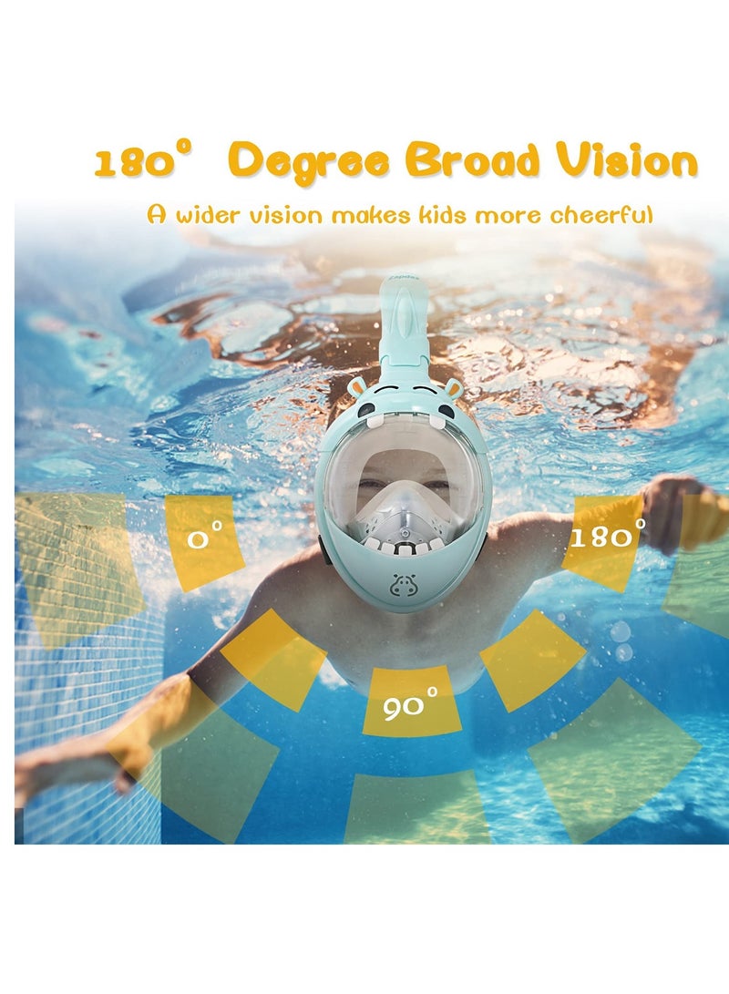 SYOSI Kids Snorkel Mask, with Latest Safety Dry Breathing System, Hippo Sharp Full Face Snorkel Mask for Kids, Anti-Fog Anti-Leak, 180¡ã HD View, Snorkel Set with Camera Mount, Snorkeling Gear for Kids - Image 3