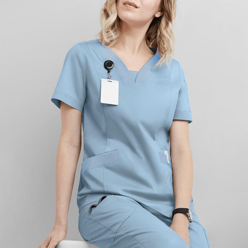 Amazon operating room short-sleeved hand-washing clothes womens top short T work clothes nurse surgeon isolation clothes work clothes C B light blue 
